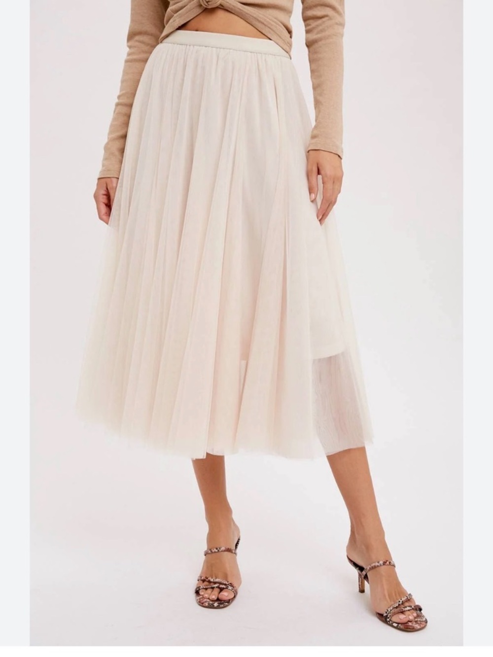 Bluivy Soft Ivory Layered Tulle Midi Skirt